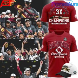 Oklahoma Sooners Red 3X College World Series Champions Tee