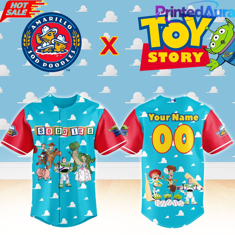 Amarillo Sod Poodles x Toy Story Night Custom Baseball Jersey Amarillo Sod Poodles x Toy Story Night Custom Baseball Jersey