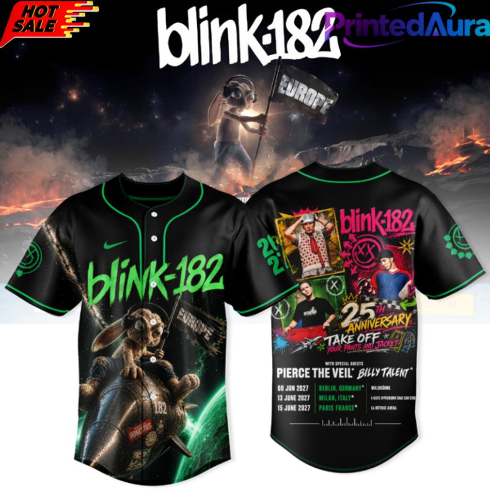 Blink 182 Never Grew Up Baseball Jersey Europe Tour Edition Blink 182 Never Grew Up Baseball Jersey Europe Tour Edition
