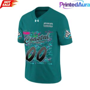 Coastal Carolina Chanticleers Worn Airbrush Custom Football Jersey Green 1