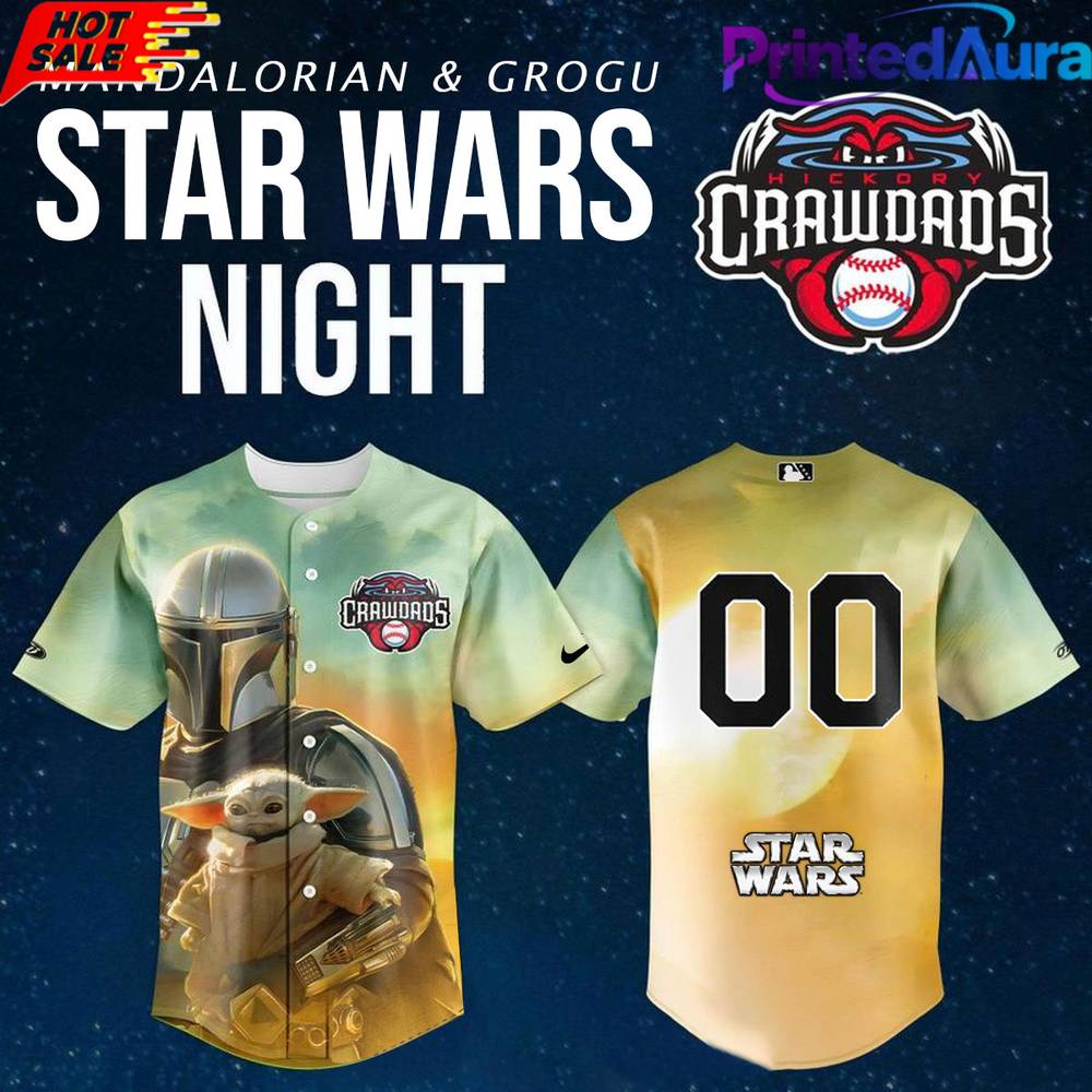 Hickory Crawdads x Star Wars Night Mandalorian and Grogu Custom Baseball Jersey Hickory Crawdads x Star Wars Night Mandalorian and Grogu Custom Baseball Jersey