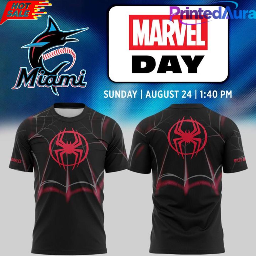 Miami Marlins Marvel Spider-Man Miles Morales Tee Miami Marlins Marvel Spider-Man Miles Morales Tee