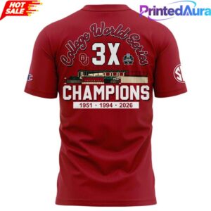 Oklahoma Sooners Red 3X College World Series Champions Tee 2