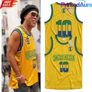 Ronaldinho #10 Brazil Yellow Basketball Jersey