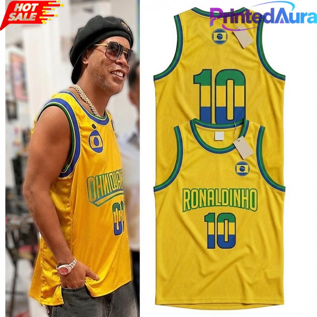 Ronaldinho #10 Brazil Yellow Basketball Jersey Ronaldinho #10 Brazil Yellow Basketball Jersey