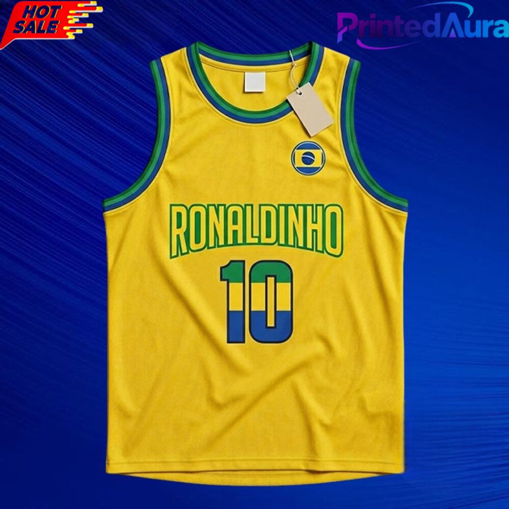 Ronaldinho #10 Brazil Yellow Basketball Jersey Ronaldinho #10 Brazil Yellow Basketball Jersey