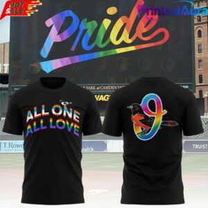 Baltimore Orioles Pride Night ‘All One All Love’ Rainbow Black Tee