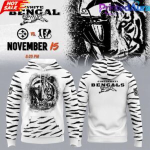 Cincinnati Bengals White Bengal Football Fan White Pullover Hoodie