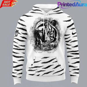 Cincinnati Bengals White Bengal Football Fan White Pullover Hoodie 1