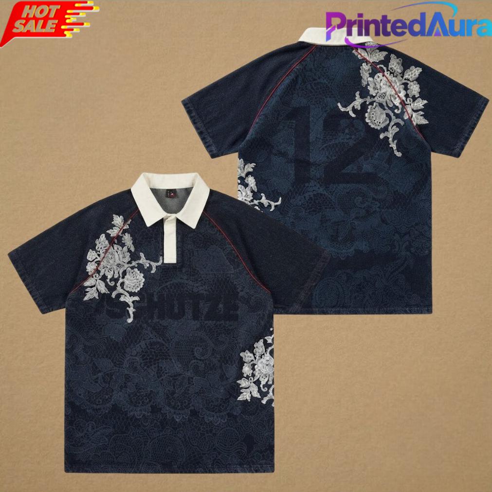 Derschutze Floral World Cup Denim Navy Cool Polo Shirt Derschutze Floral World Cup Denim Navy Cool Polo Shirt