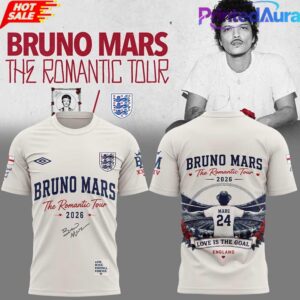 England Football x Bruno Mars The Romantic Tour 2026 Limited T-Shirt 1 England Football x Bruno Mars The Romantic Tour 2026 Limited T-Shirt 1