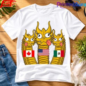 Funny Three Headed Derpy Dragon 2026 World Cup North America Meme Tee
