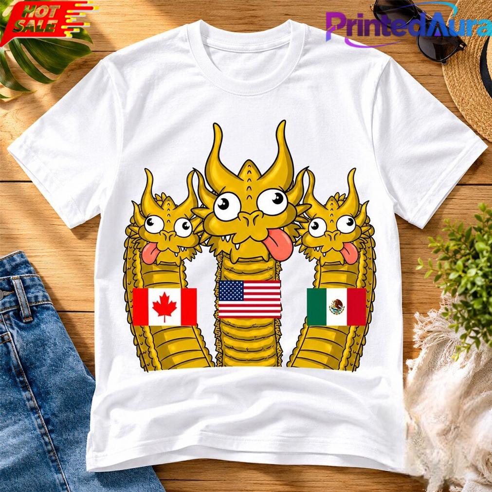 Funny Three Headed Derpy Dragon 2026 World Cup North America Meme Tee Funny Three Headed Derpy Dragon 2026 World Cup North America Meme Tee
