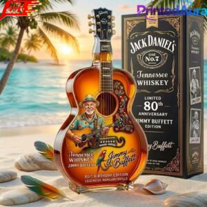 Jimmy Buffett 80th Anniversary Guitar-shaped Whiskey Bottle
