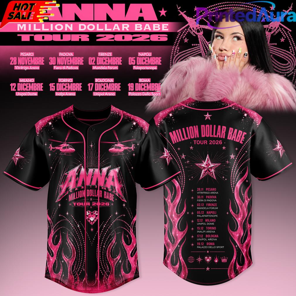 ANNA Million Dollar Babe Tour Black Pink Flame Baseball Jersey ANNA Million Dollar Babe Tour Black Pink Flame Baseball Jersey