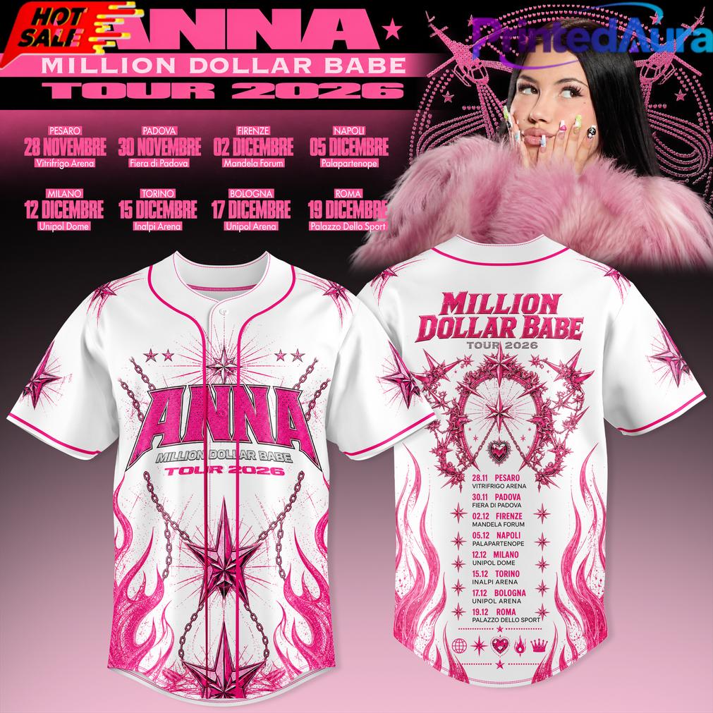 ANNA Million Dollar Babe Tour White Pink Flame Baseball Jersey ANNA Million Dollar Babe Tour White Pink Flame Baseball Jersey