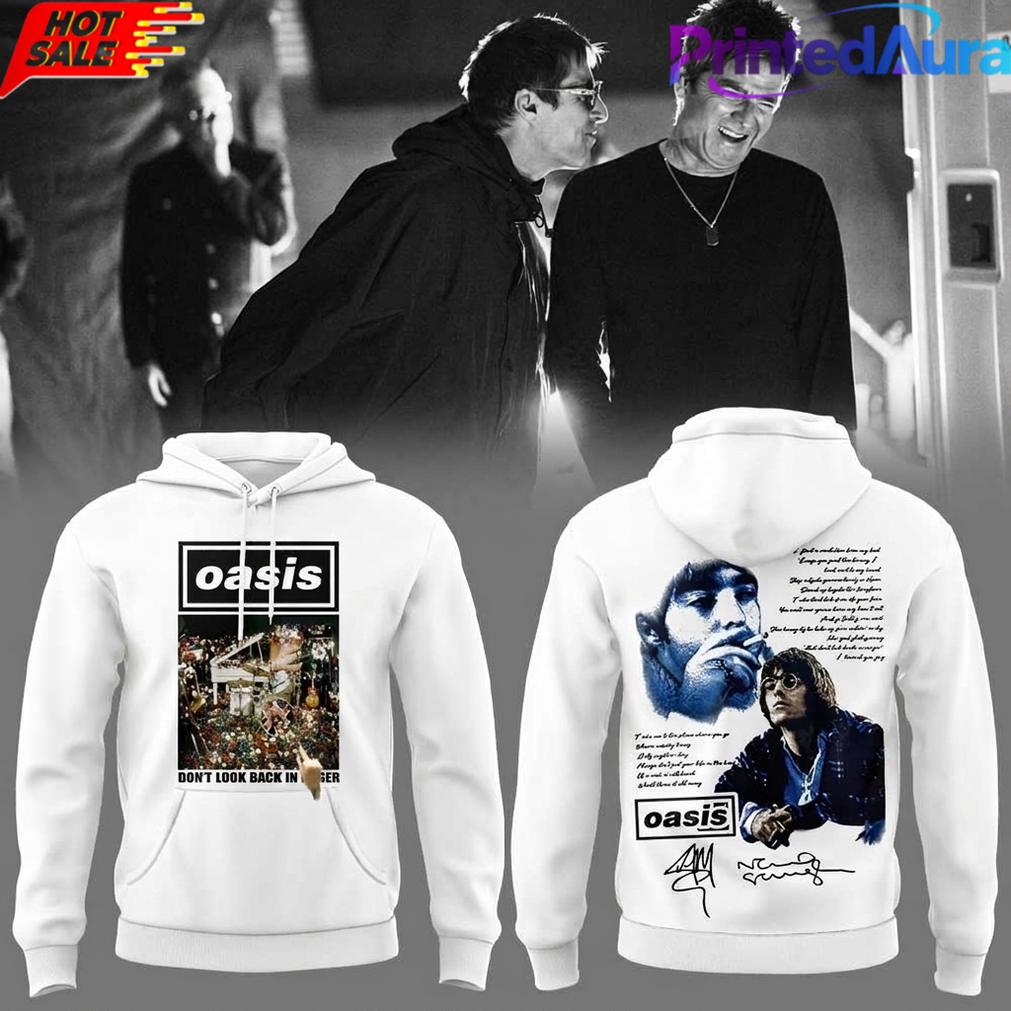 Oasis Don’t Look Back in Anger 30th Signature Limited Special White Hoodie Oasis Don’t Look Back in Anger 30th Signature Limited Special White Hoodie