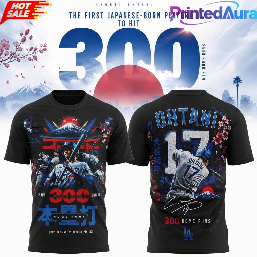 Shohei Ohtani LA Dodgers Number 17 Hit 300 Home Runs Commemorative Tee Shohei Ohtani LA Dodgers Number 17 Hit 300 Home Runs Commemorative Tee