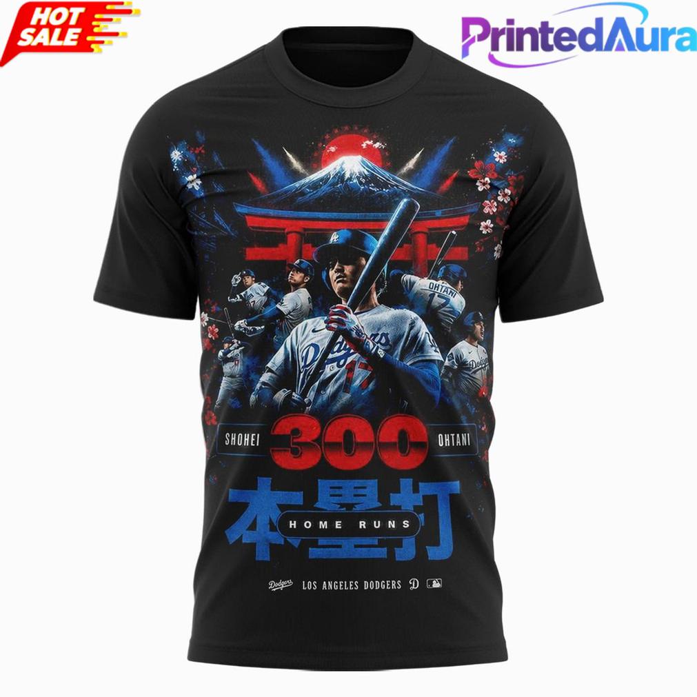 Shohei Ohtani LA Dodgers Number 17 Hit 300 Home Runs Commemorative Tee Shohei Ohtani LA Dodgers Number 17 Hit 300 Home Runs Commemorative Tee