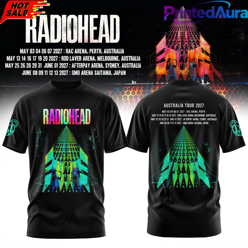 Radiohead 2017 World Tour Tシャツ Radiohead Australia Tour 2027 T-Shirt - Premium Graphic Apparel
