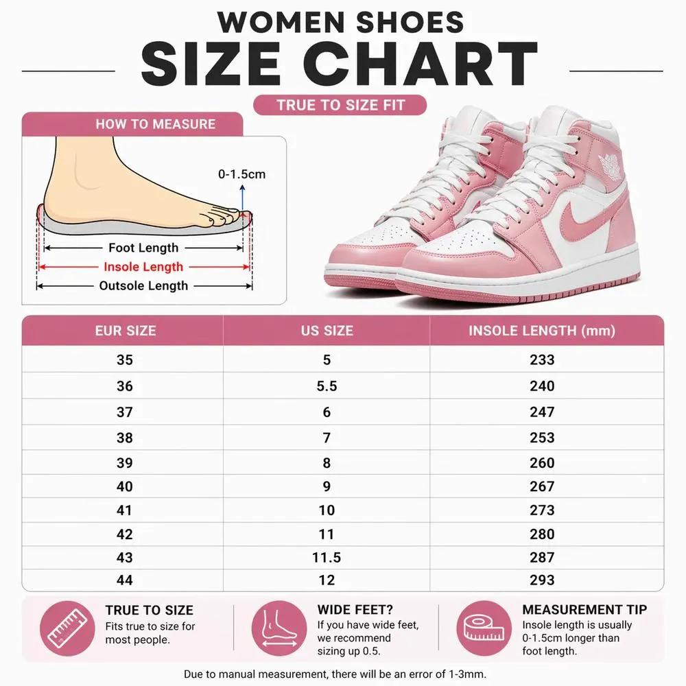 Women Air Jordan 1 Size Chart